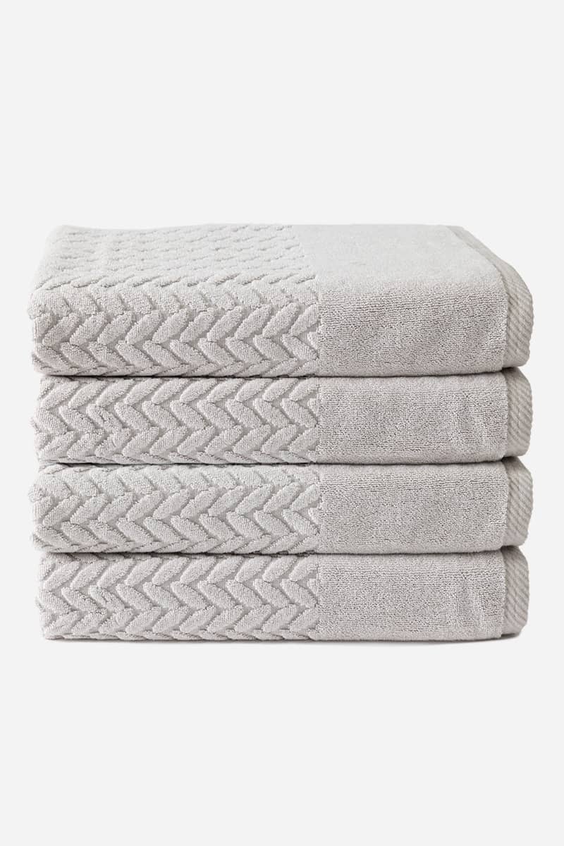 Texere 100% Organic Cotton Cable Knit Jacquard Towel Set Fishers Finery Light Taupe 4 Pack (4 Bath Towels) 