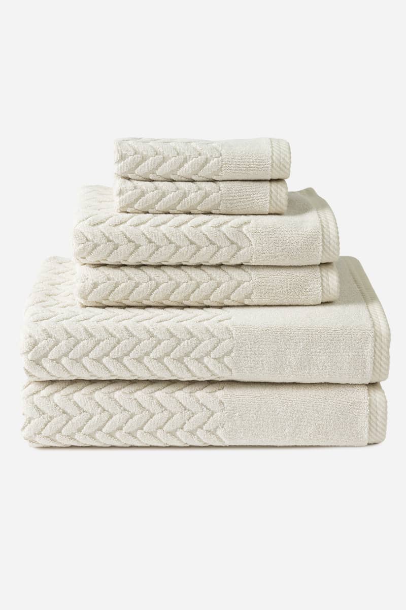 Texere 100% Organic Cotton Cable Knit Jacquard Towel Set Fishers Finery Birch 6 Pack 