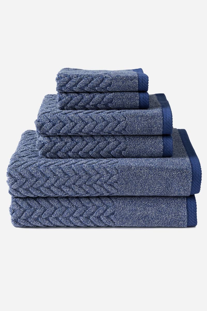 Texere 100% Organic Cotton Cable Knit Jacquard Towel Set Fishers Finery Estate Blue 6 Pack 