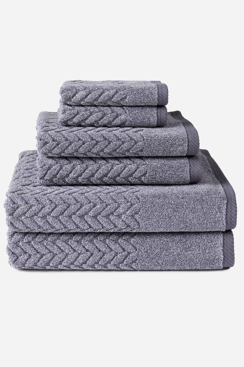 Texere 100% Organic Cotton Cable Knit Jacquard Towel Set Fishers Finery Granite Gray 6 Pack 