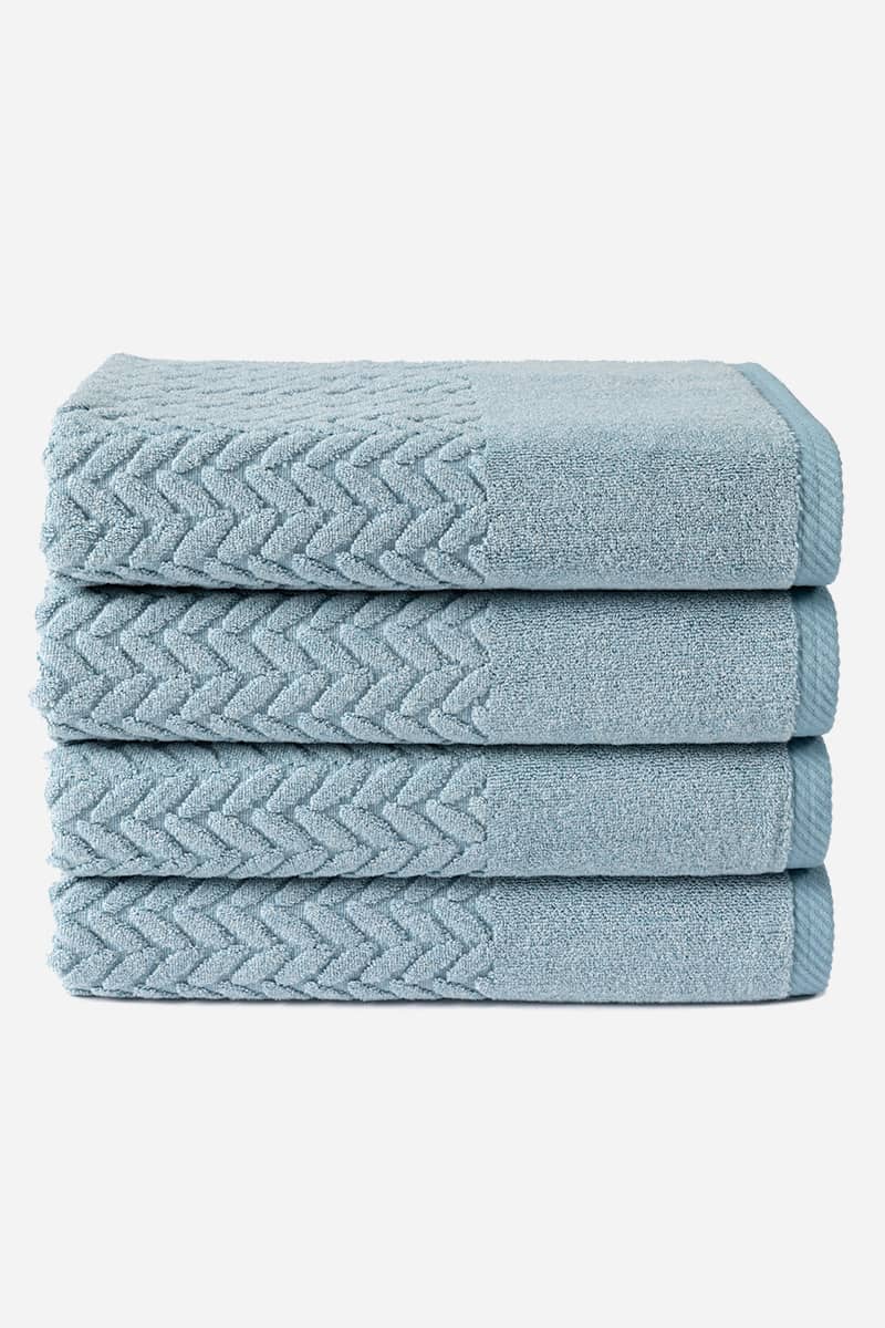 Texere 100% Organic Cotton Cable Knit Jacquard Towel Set Fishers Finery Smoke Blue 4 Pack (4 Bath Towels) 