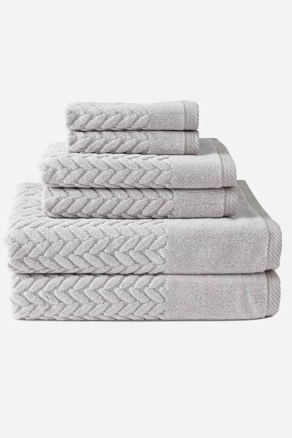 Texere 100% Organic Cotton Cable Knit Jacquard Towel Set Fishers Finery Light Taupe 6 Pack 
