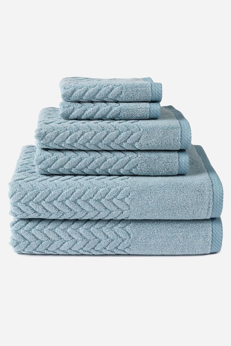 Texere 100% Organic Cotton Cable Knit Jacquard Towel Set Fishers Finery Smoke Blue 6 Pack 