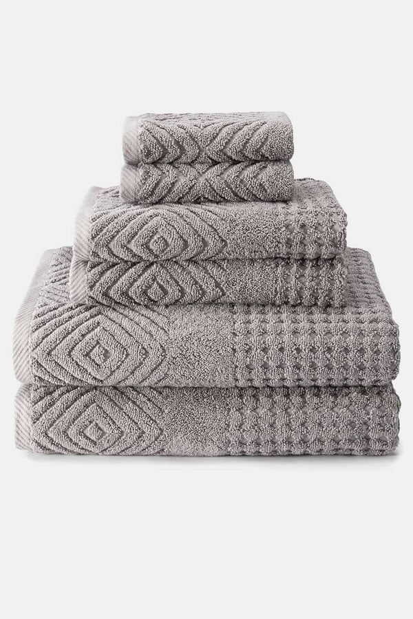 Texere 100% Organic Cotton Diamond Jacquard Towel Set Fishers Finery Cathedral Gray 6 Pack 