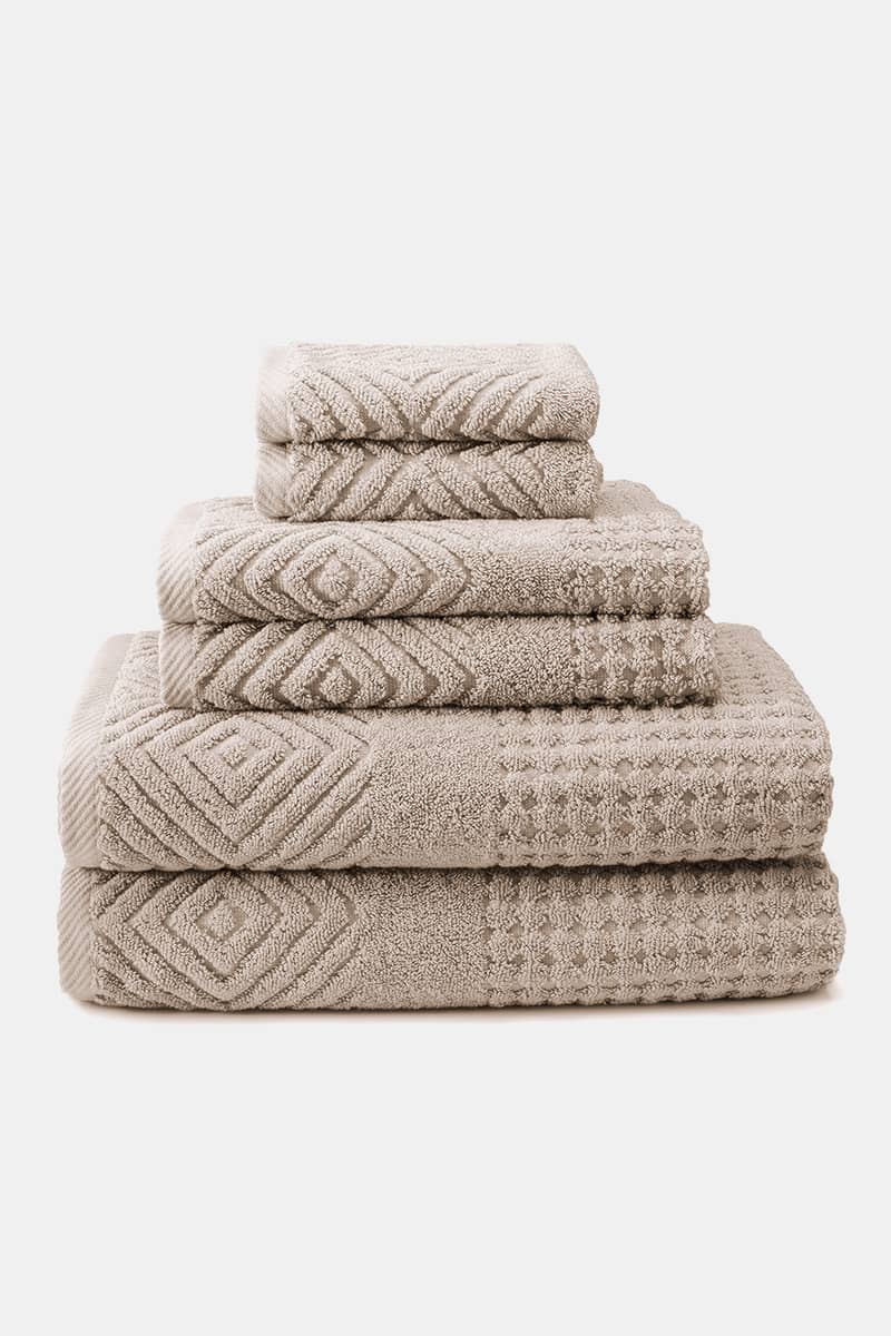 Texere 100% Organic Cotton Diamond Jacquard Towel Set Fishers Finery Oxford Tan 6 Pack 