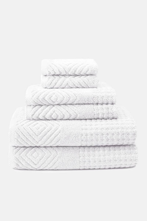 Texere 100% Organic Cotton Diamond Jacquard Towel Set Fishers Finery Bright White 6 Pack 