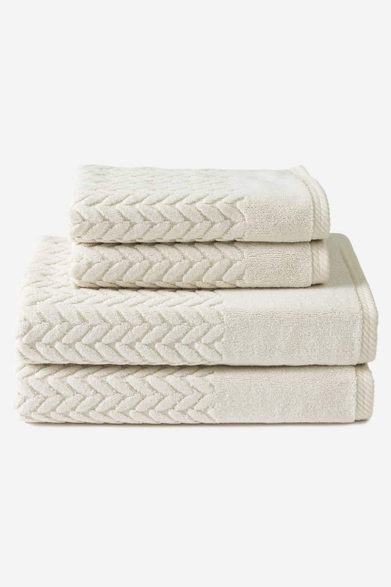 Texere 100% Organic Cotton Cable Knit Jacquard Towel Set Fishers Finery Birch 4 Pack (2 Bath & 2 Hand) 