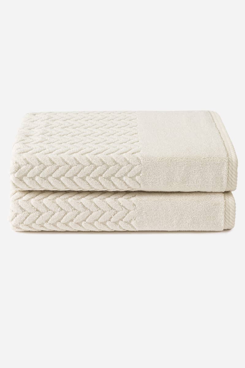 Texere 100% Organic Cotton Cable Knit Jacquard Towel Set Fishers Finery Birch 2 Pack 
