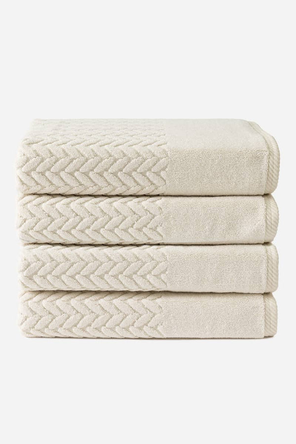 Texere 100% Organic Cotton Cable Knit Jacquard Towel Set Fishers Finery Birch 4 Pack (4 Bath Towels) 