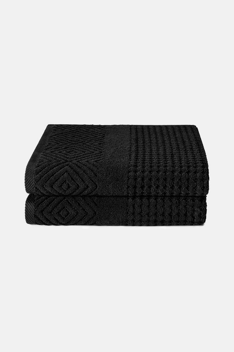 Texere 100% Organic Cotton Diamond Jacquard Towel Set Fishers Finery Black 2 Pack 