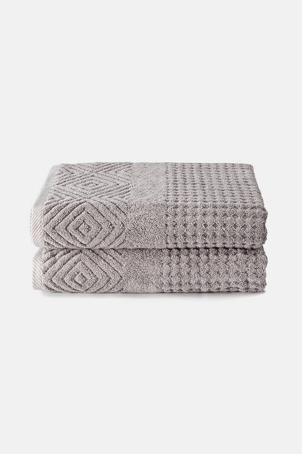 Texere 100% Organic Cotton Diamond Jacquard Towel Set Fishers Finery Cathedral Gray 2 Pack 