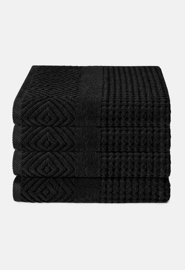 Texere 100% Organic Cotton Diamond Jacquard Towel Set Fishers Finery Black 4 Pack ( 4 Bath Towels) 