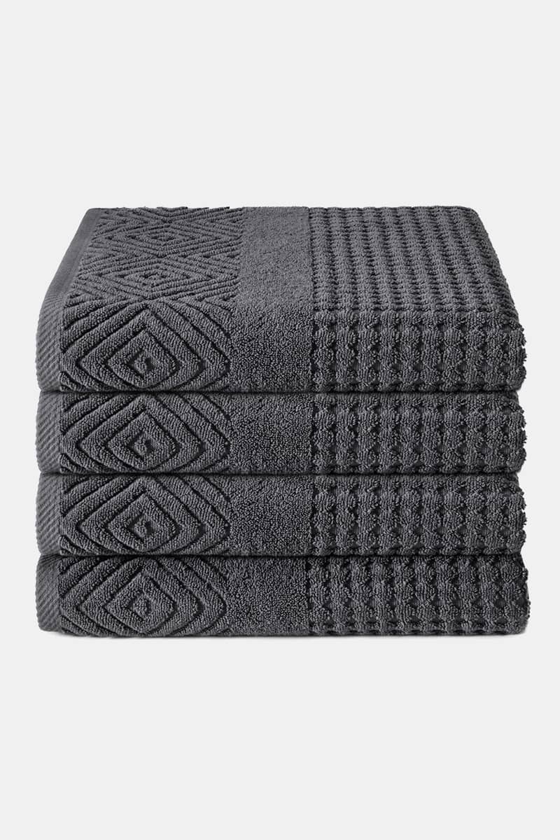 Texere 100% Organic Cotton Diamond Jacquard Towel Set Fishers Finery Charcoal 4 Pack ( 4 Bath Towels) 
