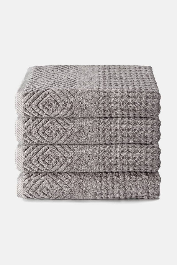 Texere 100% Organic Cotton Diamond Jacquard Towel Set Fishers Finery Cathedral Gray 4 Pack ( 4 Bath Towels) 