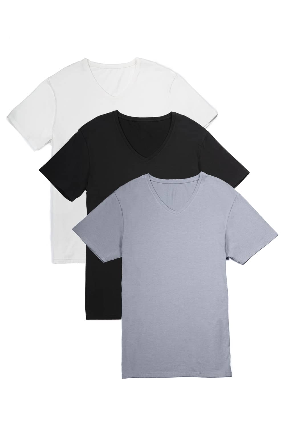 Men's Classic Fit Soft Stretch V-Neck Undershirt Mens>Casual>Tops Fishers Finery Black Gray White Small 3 Pack