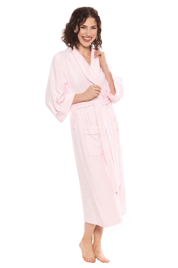 Texere Women's Terry Cloth Bathrobe Womens>Spa>Robe Fishers Finery Barely Pink S/M 