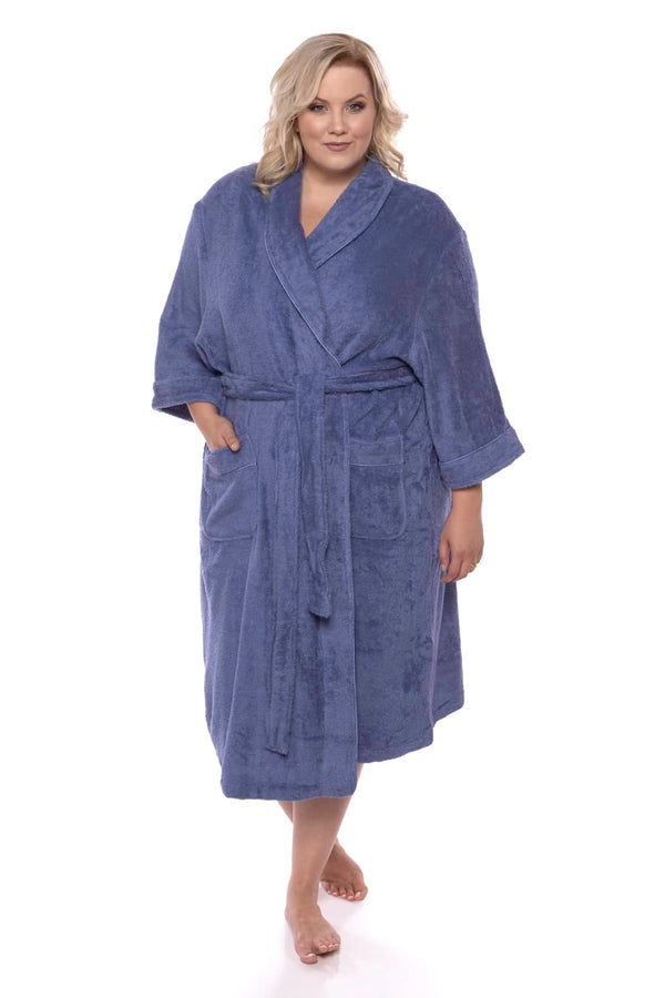 Texere Women's Terry Cloth Bathrobe Womens>Spa>Robe Fishers Finery Kashmir Blue 2X/3X 