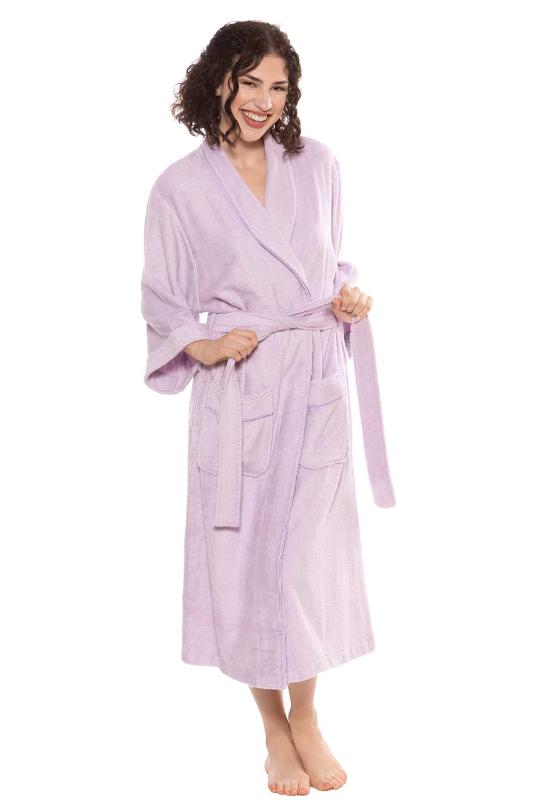 Texere Women's Terry Cloth Bathrobe Womens>Spa>Robe Fishers Finery Lavender Fog S/M 