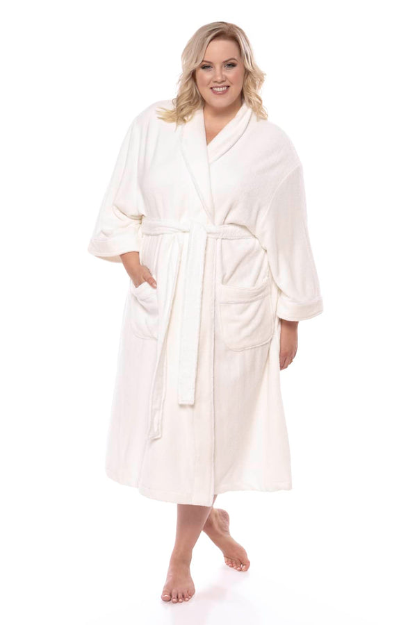Texere Women's Terry Cloth Bathrobe Womens>Spa>Robe Fishers Finery Natural White 2X/3X 