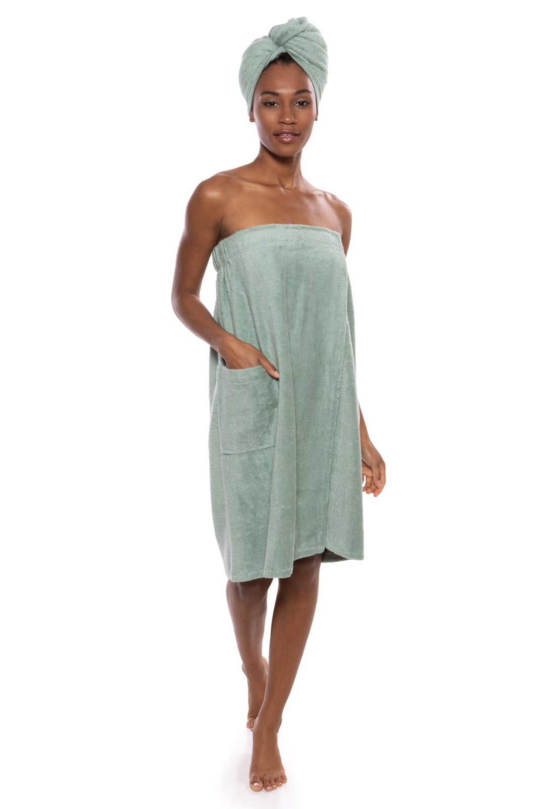Texere Women's 2pc Terry Cloth Body and Hair Wrap Womens>Spa>Set Fishers Finery Lily Green S/M 