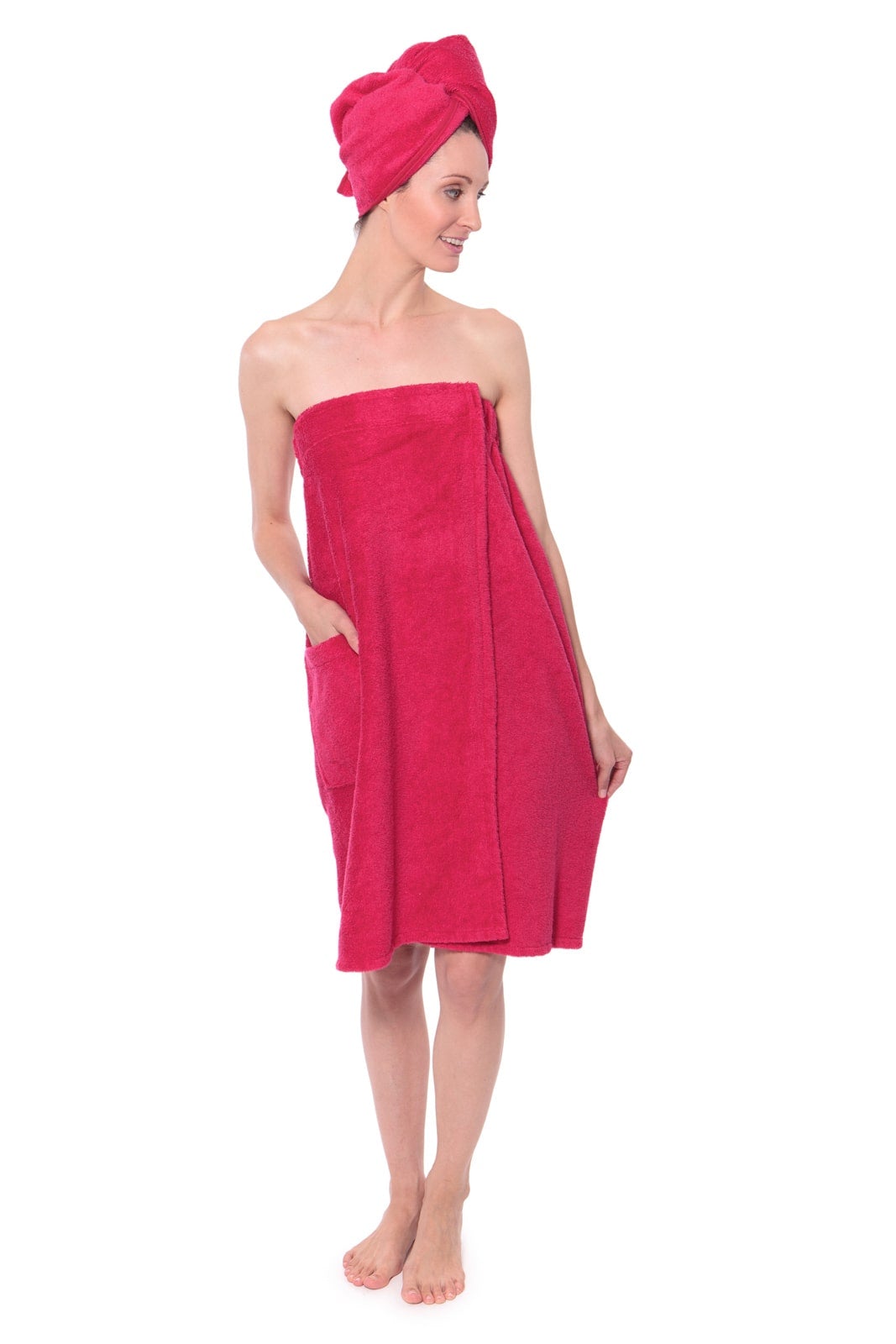 Texere Women&#39;s 2pc Terry Cloth Body and Hair Wrap Womens&gt;Spa&gt;Set Fishers Finery Rose Red S/M 