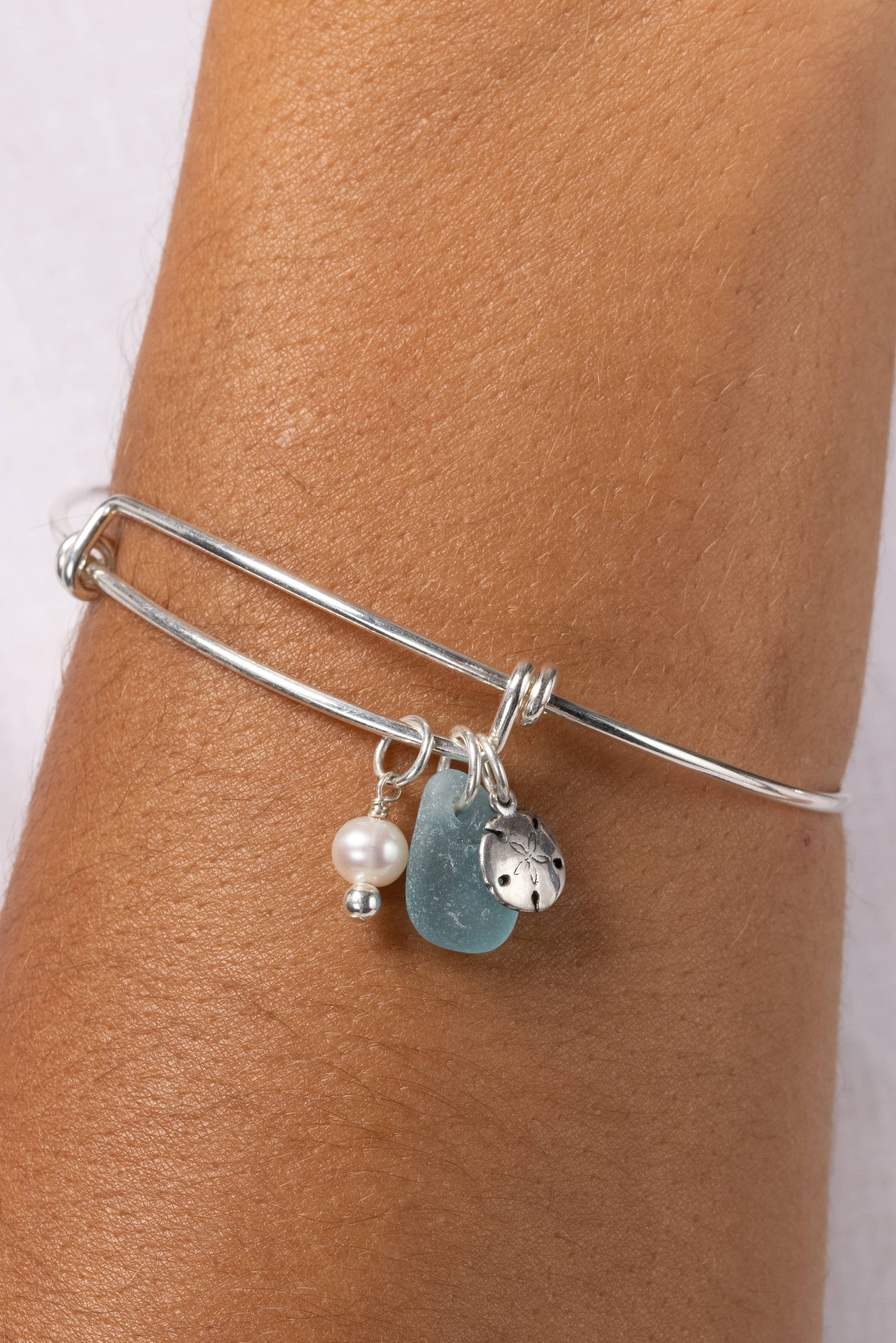 Adjustable Sea Glass Charm Bangle Bracelet with Gift Box Womens>Accessories>Jewelry Fishers Finery 