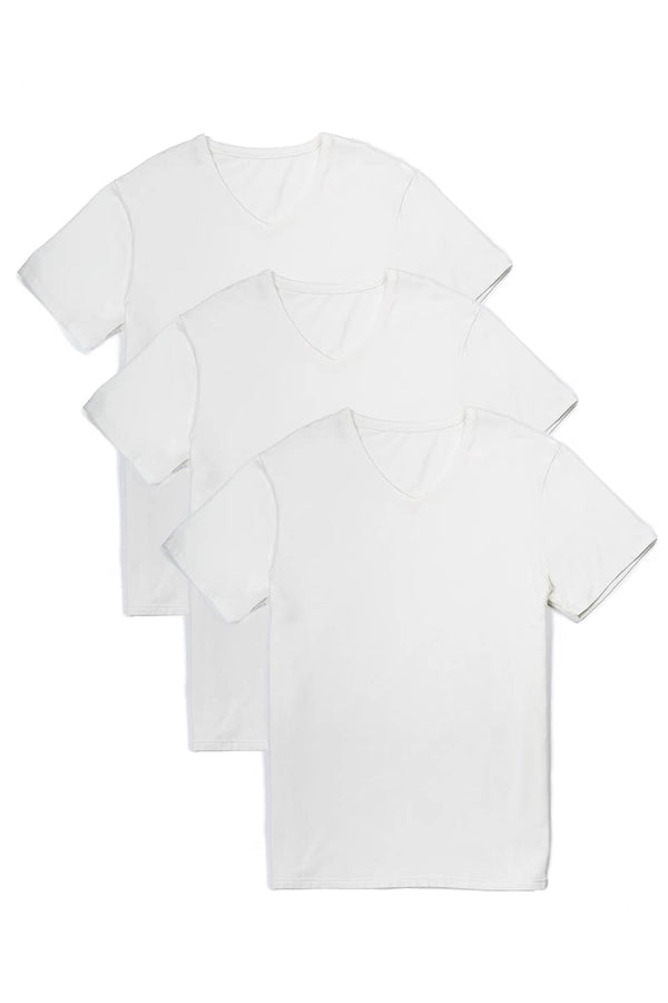 Men's Classic Fit Soft Stretch V-Neck Undershirt Mens>Casual>Tops Fishers Finery White Small 3 Pack