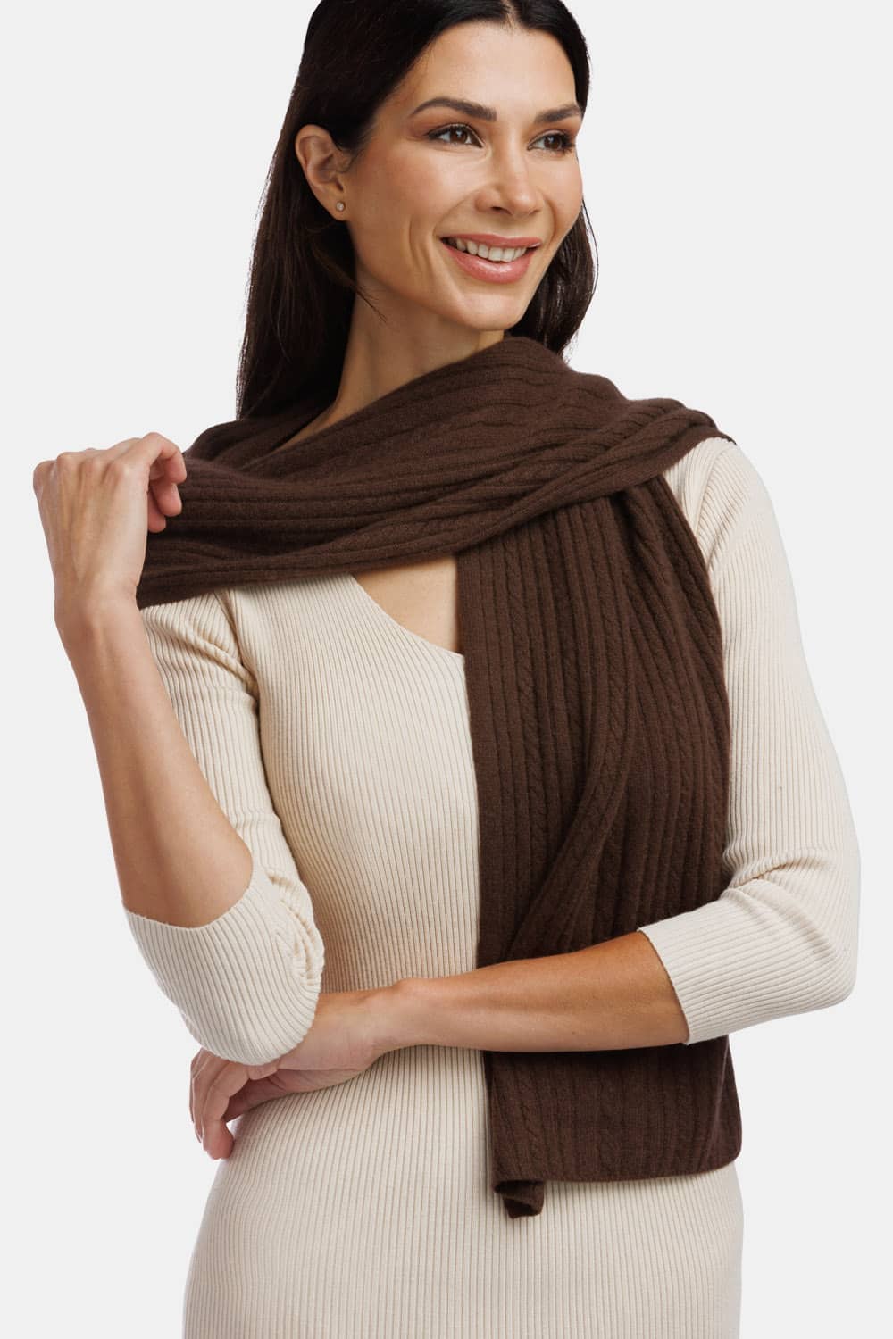 Women's 100% Cashmere Cable Knit Scarf with Gift Box Womens>Accessories>Scarf Fishers Finery 