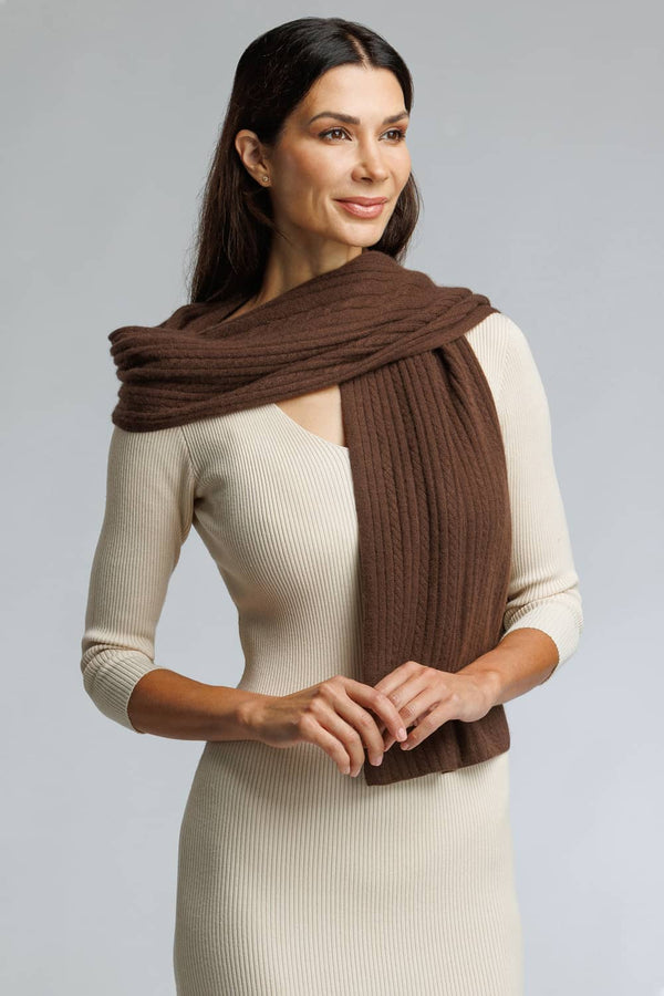 Women's 100% Cashmere Cable Knit Scarf with Gift Box Womens>Accessories>Scarf Fishers Finery 