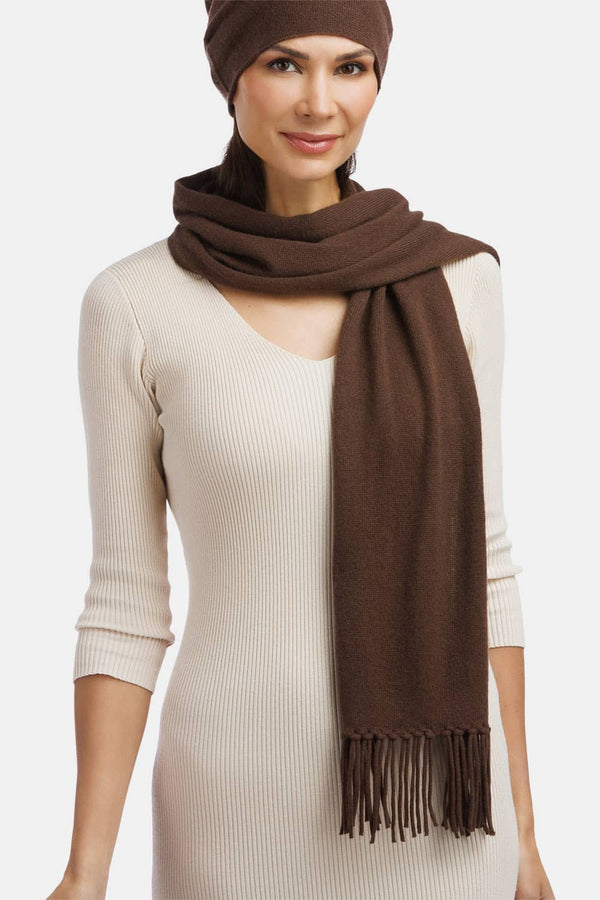 Women's 100% Pure Cashmere Knit Scarf with Fringe and Gift Box Womens>Accessories>Scarf Fishers Finery Cocoa 