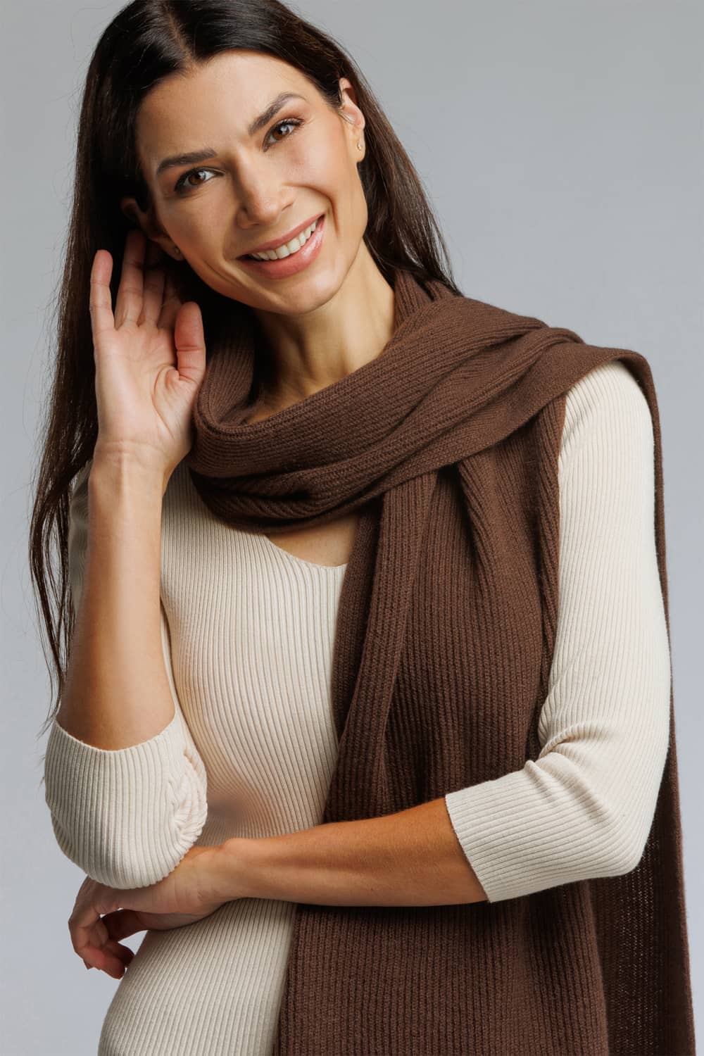 Women's 100% Pure Cashmere Ribbed Knit Scarf with Gift Box Womens>Accessories>Scarf Fishers Finery 