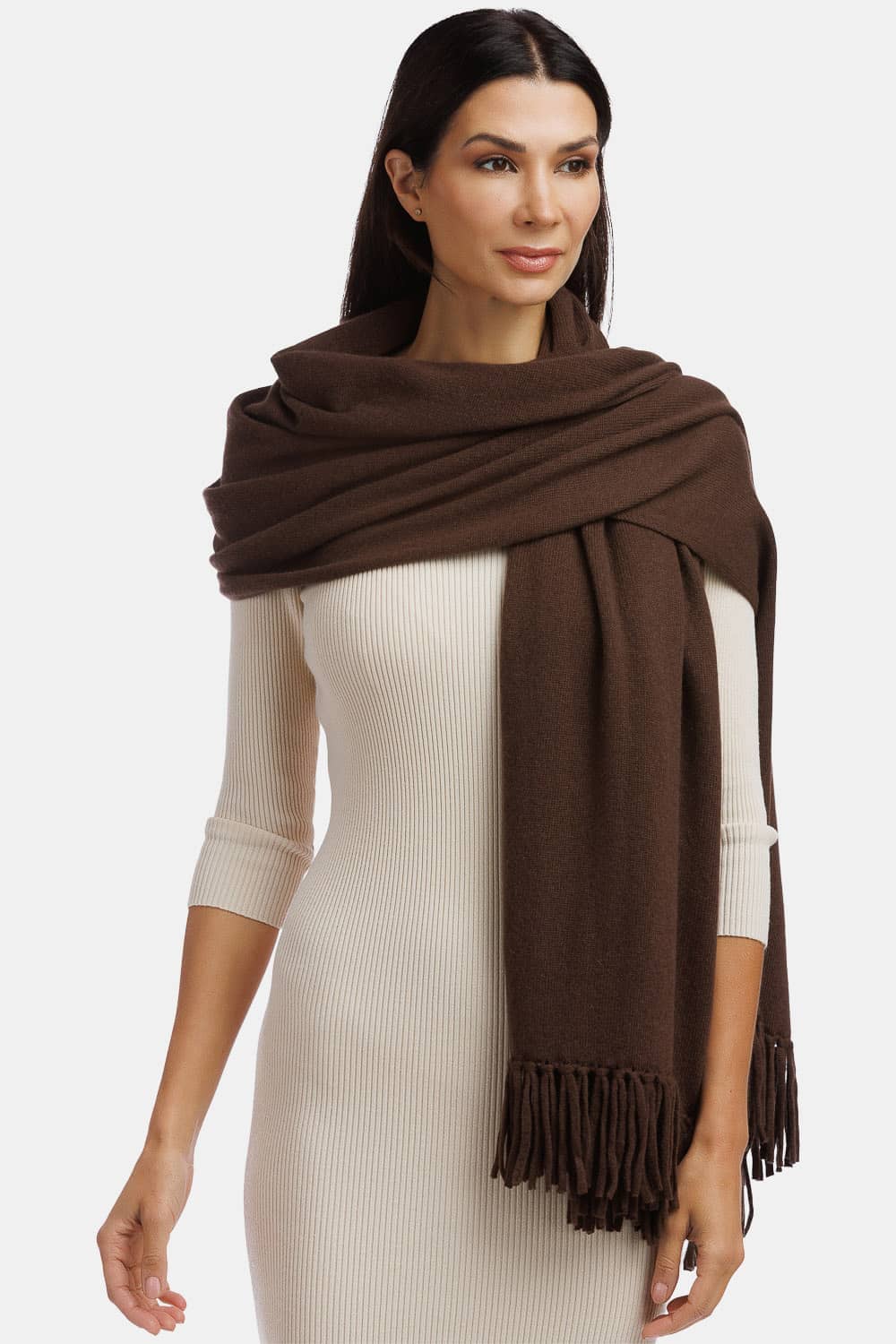 Women's 100% Pure Cashmere Knit Shawl Wrap with Fringe and Gift Box Womens>Accessories>Scarf Fishers Finery 