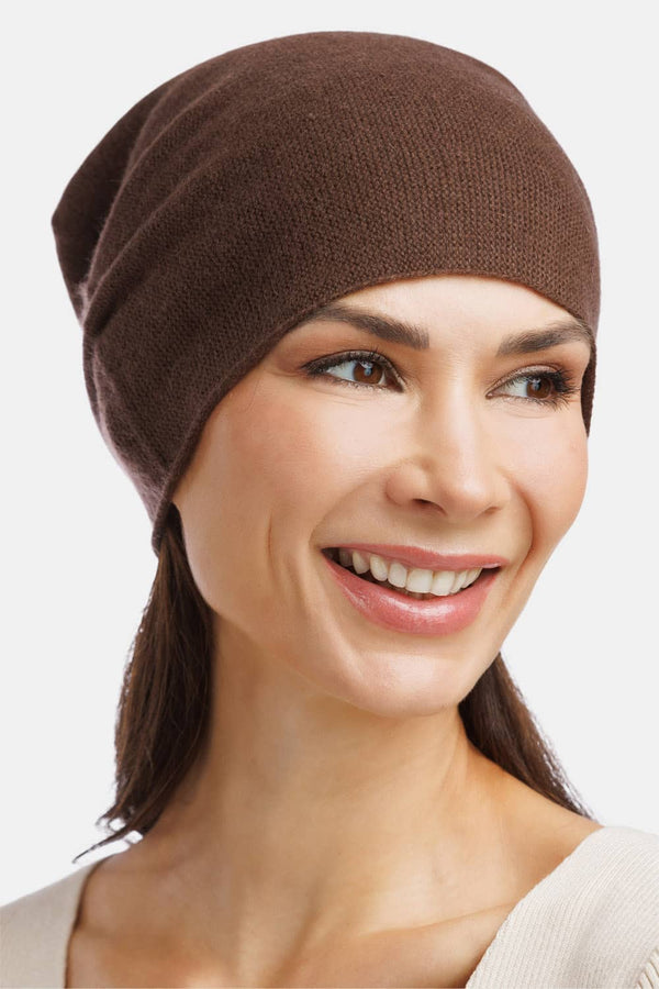 Women's 100% Cashmere Slouchy Beanie Hat Womens>Accessories>Hat Fishers Finery Cocoa One Size Fits Most 