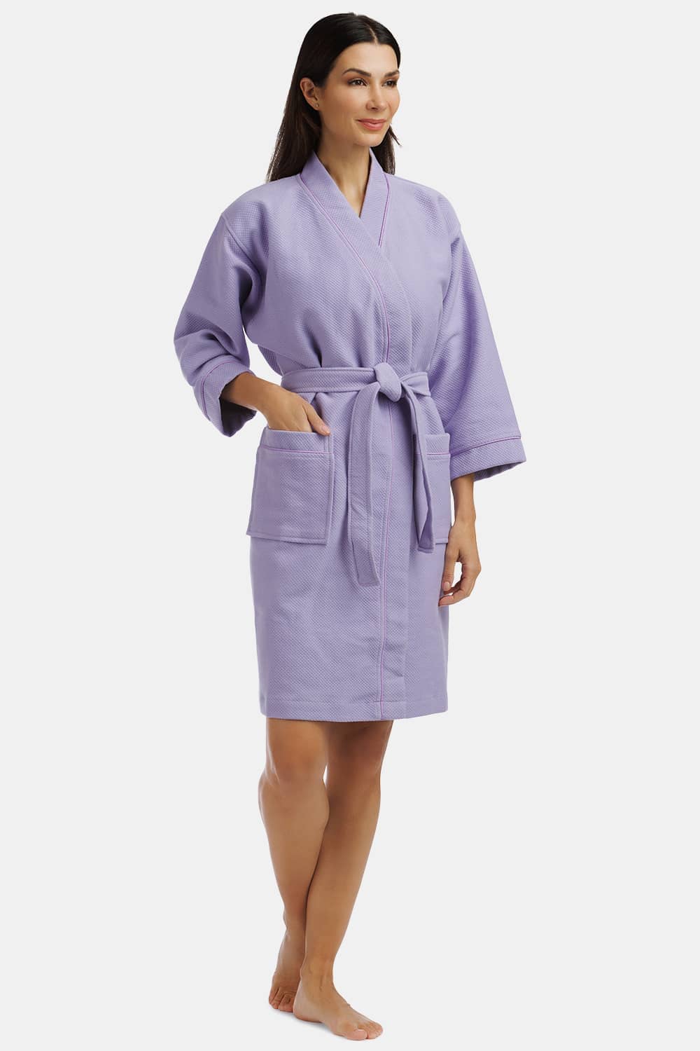 Women's Modal Kimono Resort Spa Robe with Quilted Design Womens>Sleep and Lounge>Robe Fishers Finery Lavender X-Small 