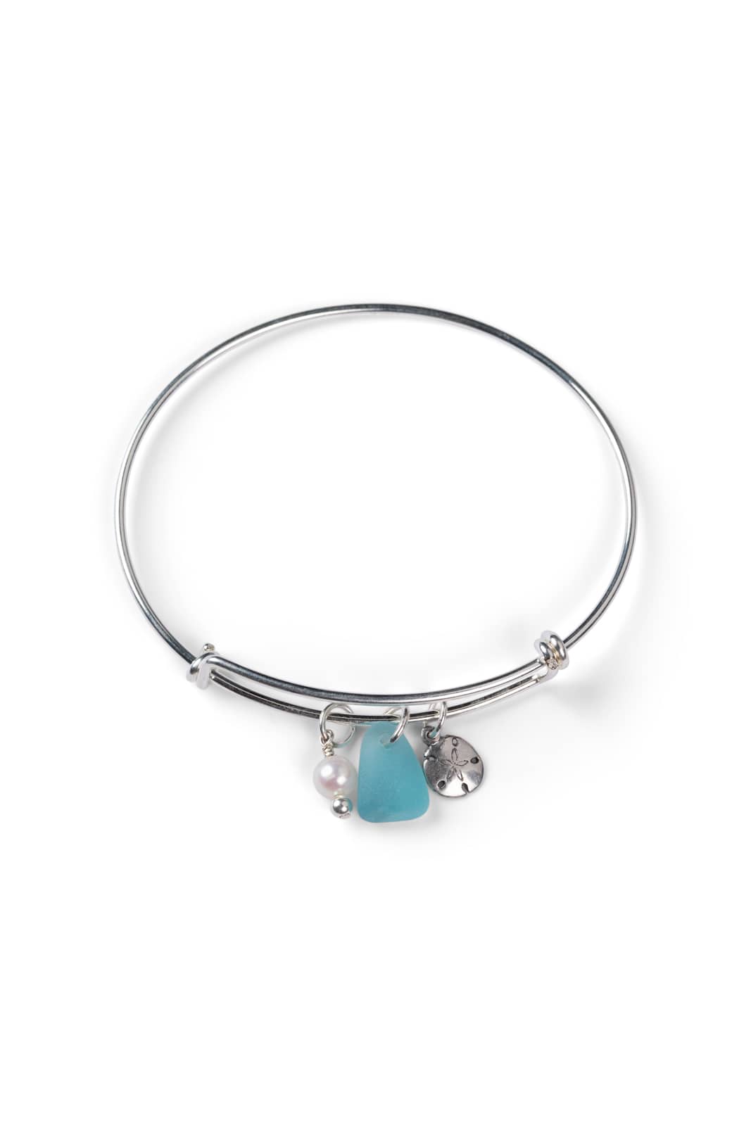 Adjustable Sea Glass Charm Bangle Bracelet with Gift Box Womens>Accessories>Jewelry Fishers Finery Aqua 