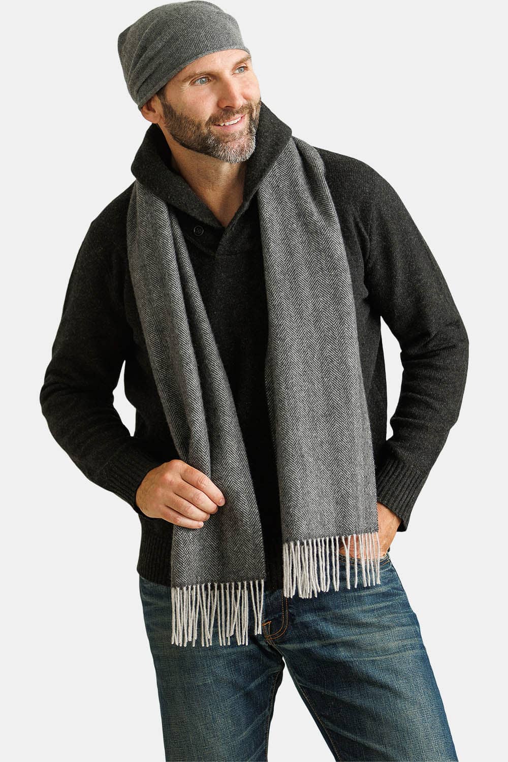 Men's Classic 100% Pure Cashmere Scarf Mens>Accessories>Scarf Fishers Finery Herringbone One Size 