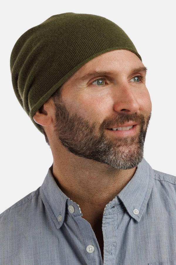 Men's 100% Pure Cashmere Slouchy Beanie Mens>Accessories>Hat Fishers Finery Olive One Size Fits Most 