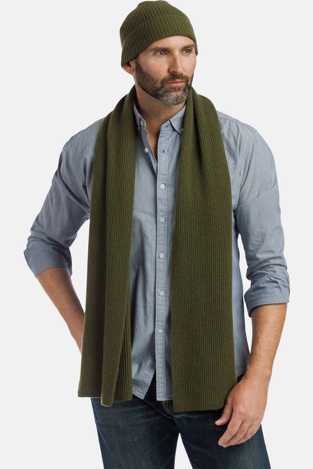 Mens Pure Cashmere Ribbed Scarf