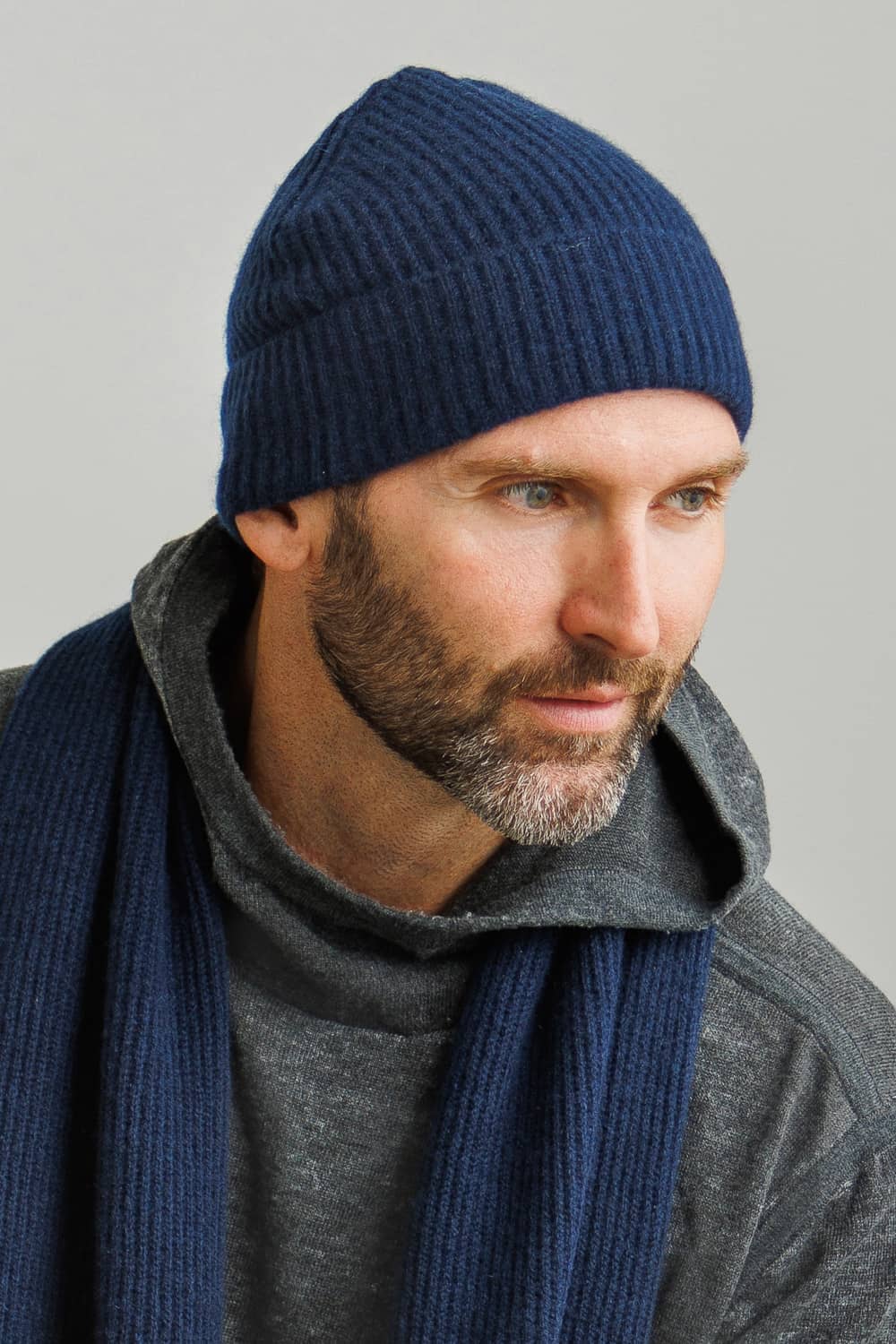 Mens Pure Cashmere Ribbed Scarf