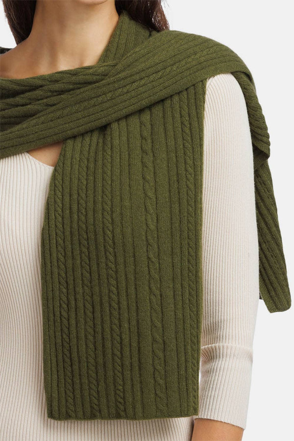 Women's 100% Cashmere Cable Knit Scarf with Gift Box Womens>Accessories>Scarf Fishers Finery Olive 