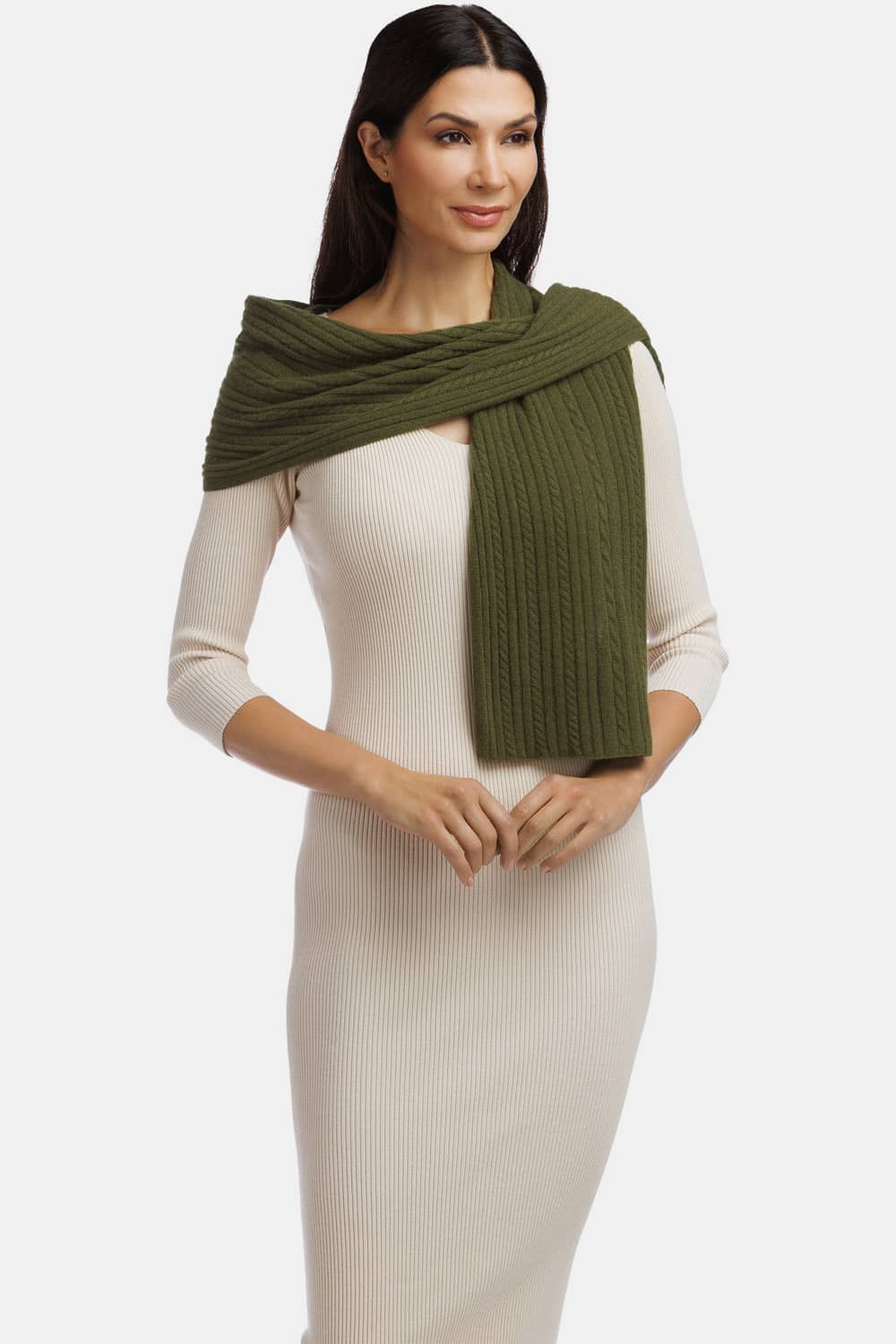 Women's 100% Cashmere Cable Knit Scarf with Gift Box Womens>Accessories>Scarf Fishers Finery 