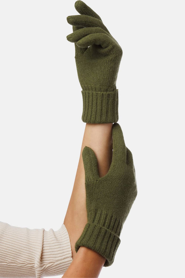 Women's 100% Pure Cashmere Gloves with Ribbed Cuff Womens>Accessories>Gloves Fishers Finery Olive 
