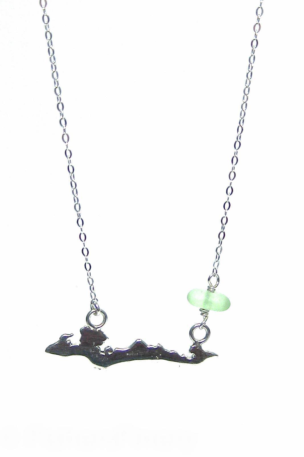 Custom Fishers Island Charm Necklace with Sea Glass Stone with Gift Box Womens&gt;Accessories&gt;Jewelry Fishers Finery Seafoam 