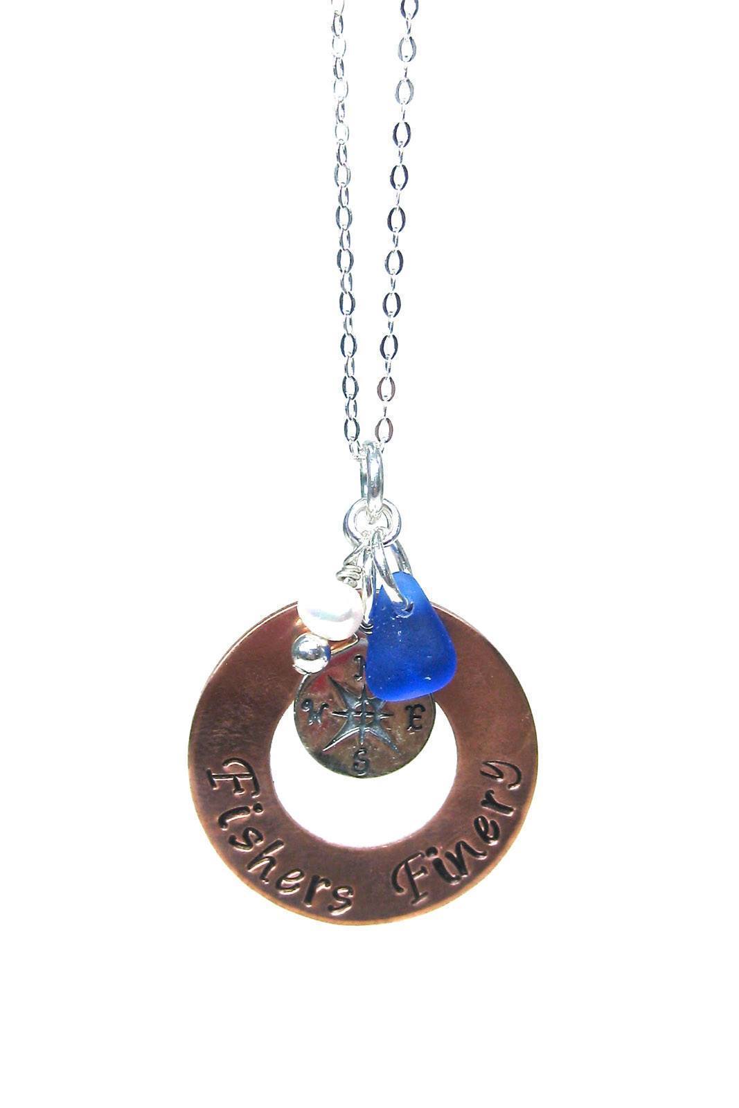 Compass Charm Necklace with Gift Box Womens&gt;Accessories&gt;Jewelry Fishers Finery Cobalt 