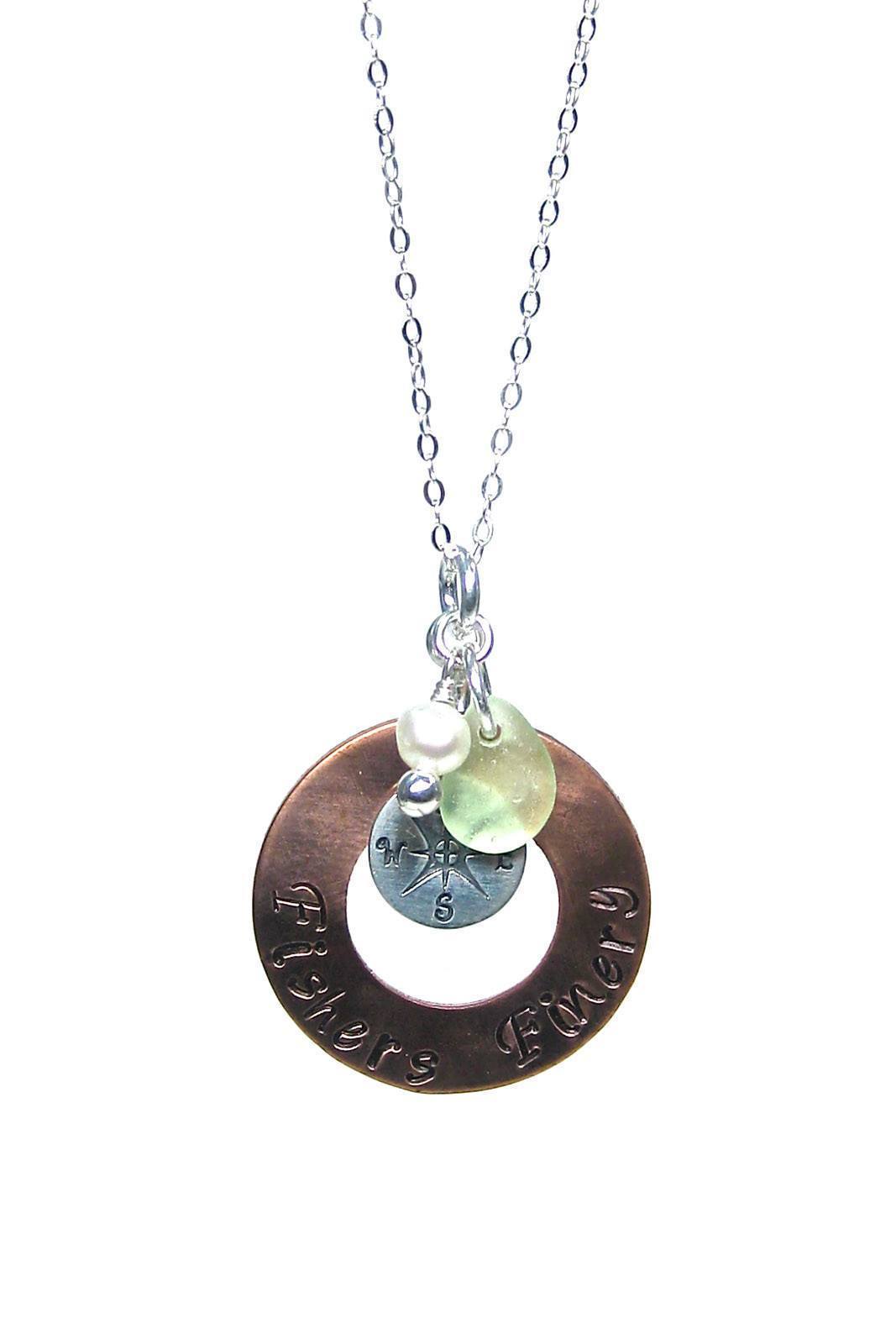 Compass Charm Necklace with Gift Box Womens>Accessories>Jewelry Fishers Finery Seafoam 