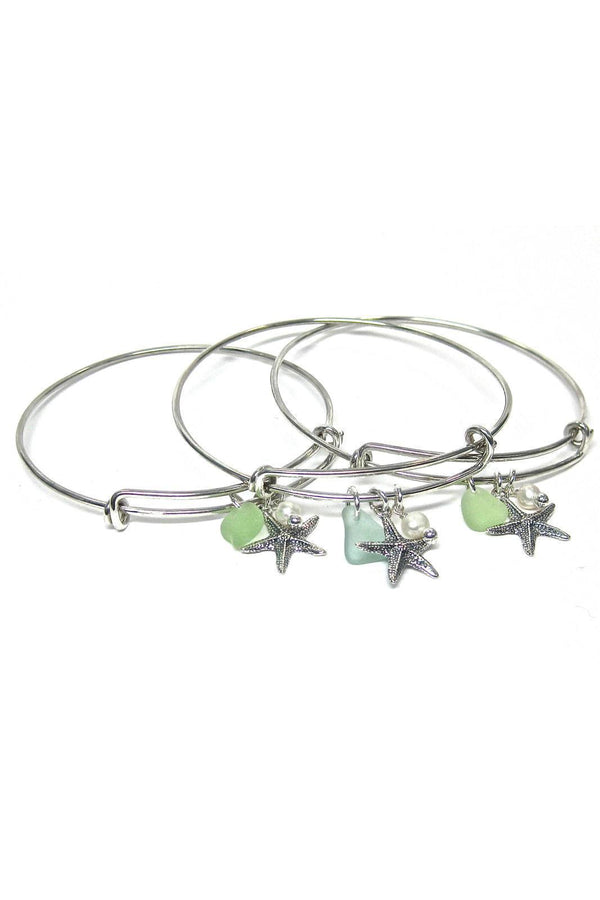 Adjustable Sea Glass Charm Bangle Bracelet with Gift Box Womens>Accessories>Jewelry Fishers Finery 