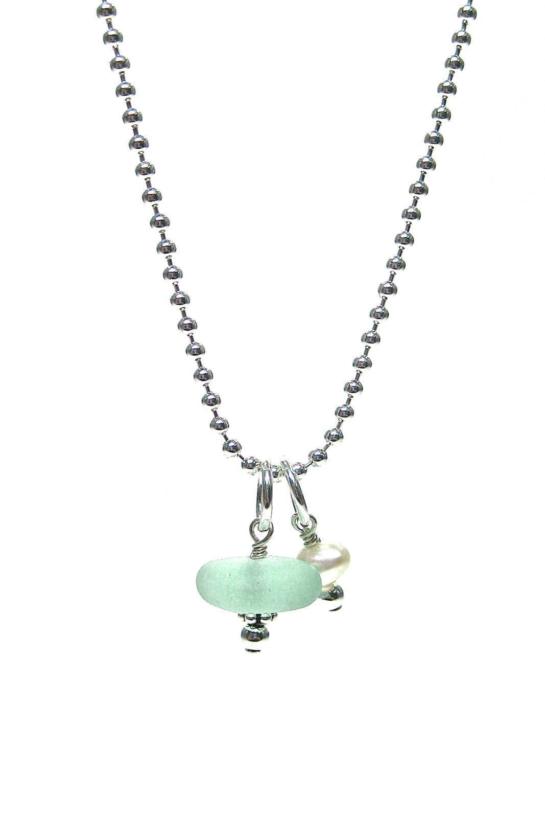 Sea Glass Charm & Pearl Necklace with Gift Box Womens>Accessories>Jewelry Fishers Finery Seafoam 