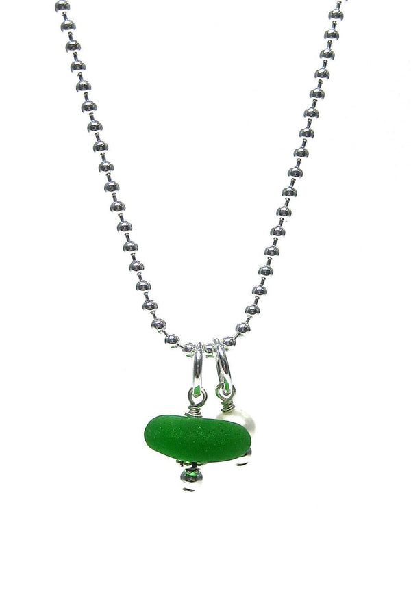 Sea Glass Charm & Pearl Necklace with Gift Box Womens>Accessories>Jewelry Fishers Finery Green 