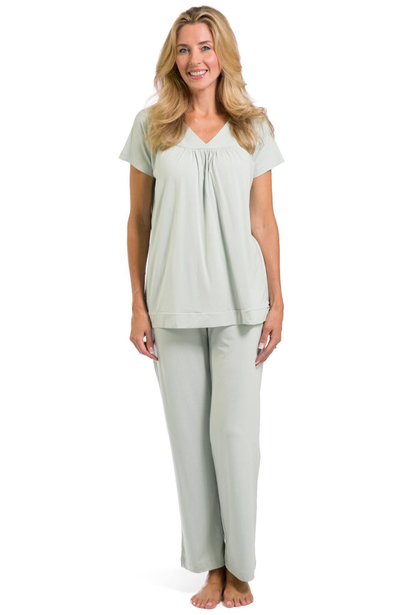 Women's EcoFabric™ Pajama Set with Gift Box- Short Sleeve Top and Full Length Pant Womens>Sleep and Lounge>Pajamas Fishers Finery Sea Glass Large 