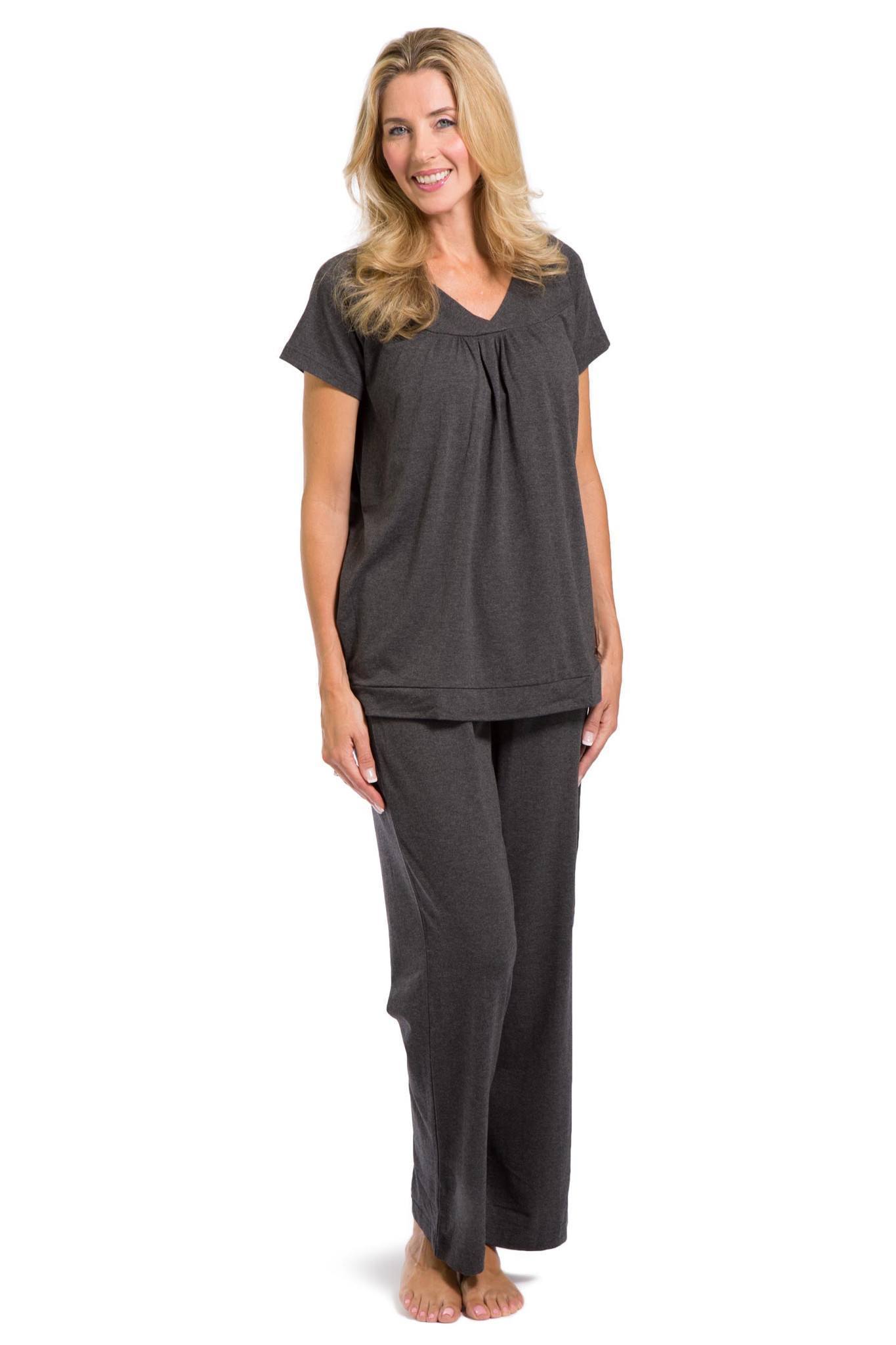 Women's EcoFabric™ Pajama Set with Gift Box- Short Sleeve Top and Full Length Pant Womens>Sleep and Lounge>Pajamas Fishers Finery Heather Gray Large 